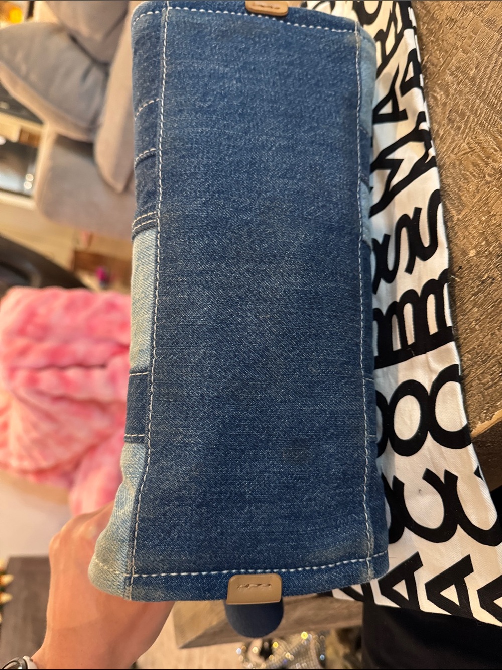 Marc Jacobs Denim Patchwork 'The Tote Bag' in Blue with Tan Trim - Picture 7 of 8